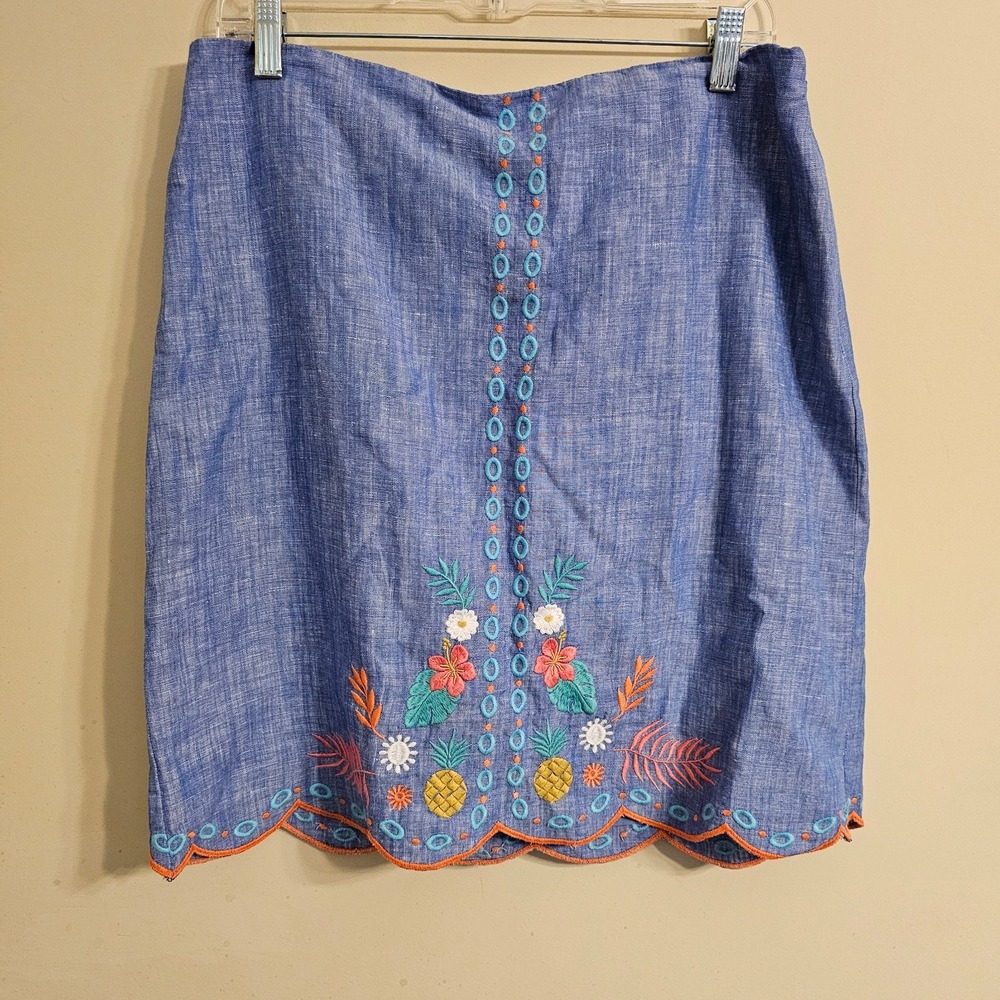 Women's Talbots Linen Blend Embroidered Scalloped Hem Skirt Size 10